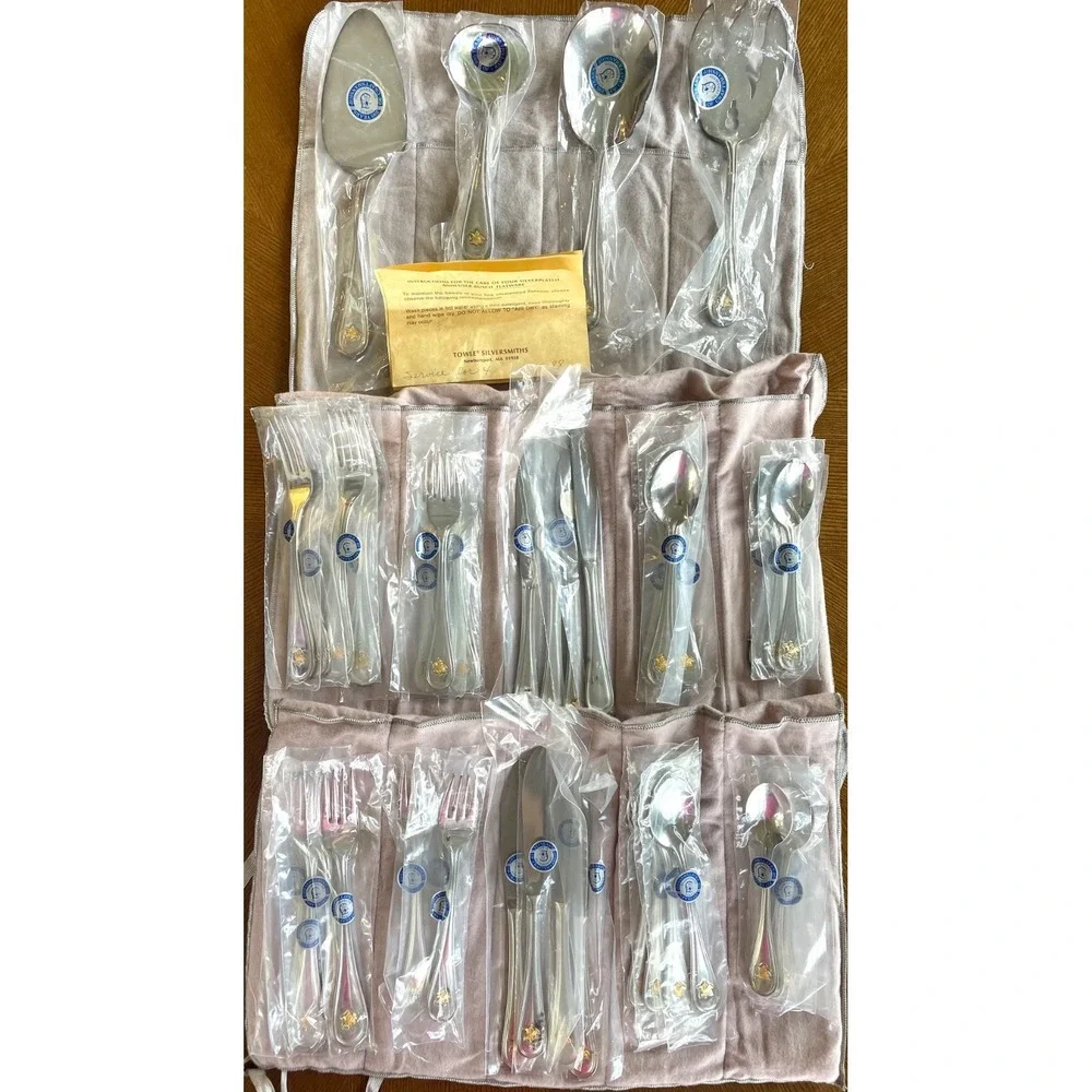 Towle Anheuser Busch Silverplate Flatware 5pc Service For 8 44pc NOS Sealed 80's
